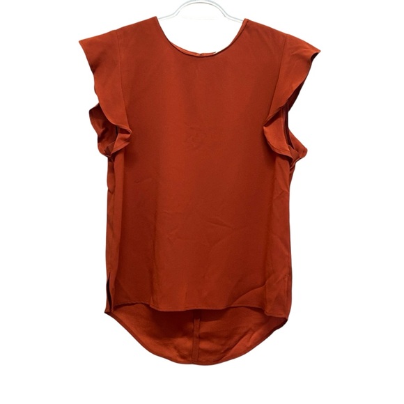 Aritzia Babaton High Low Blouse - Terracotta - Ruffle Flutter Sleeve - Size M - Picture 2 of 7